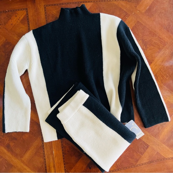 COMMENSE Miss Paris Stripe Two Piece Knit Skirt Set, Black White Size M - Picture 4 of 9